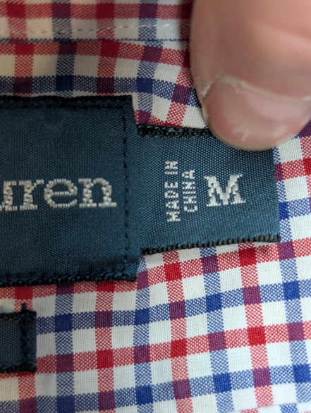 Chemise Polo Ralph Lauren Shirt M Custom Fit Vichy Bleu Rouge Blanc Button Down
