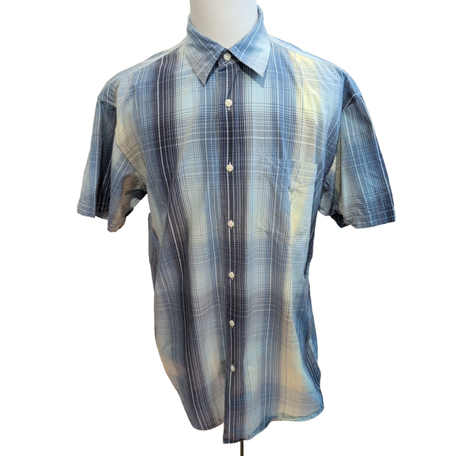Chemise Nautica XL Bleu Carreaux Manches Courtes 100% Coton
