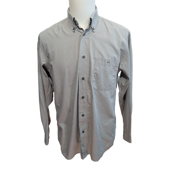 Lacoste chemise grise petits carreaux crocodile vert taille 40 XL vintage