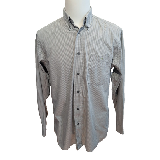 Lacoste chemise grise petits carreaux crocodile vert taille 40 XL vintage