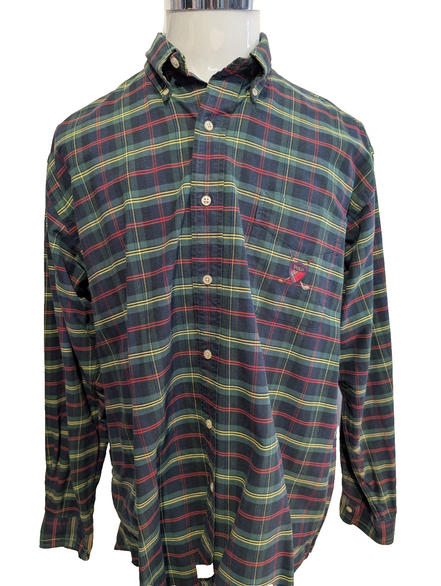 Chemise Polo Ralph Lauren Shirt XL Tartan Vert Rouge Écusson Polo Club Button