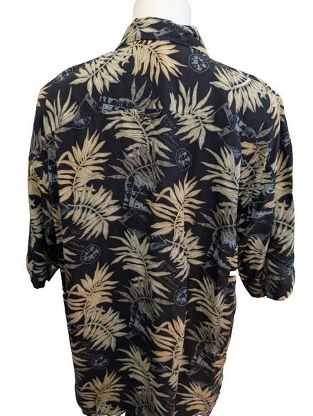 Chemise Hawaïenne VISITOR 100% Soie Noire Motif Feuillage - Taille XL