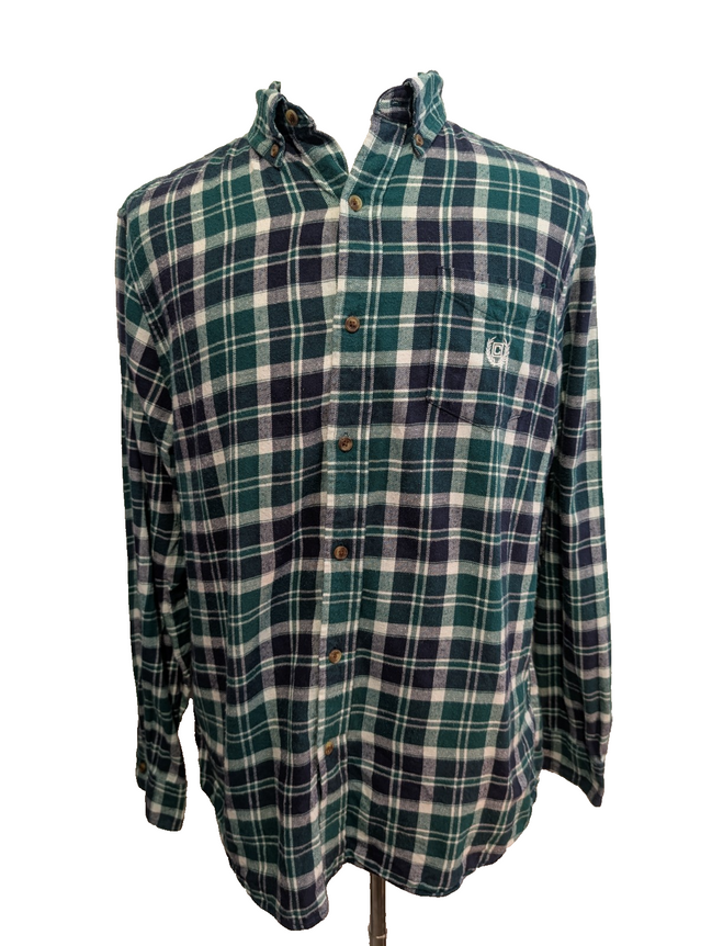 🐻 CHEMISE FLANELLE PERFORMANCE CHAPS L (G) CARREAUX VERT BLEU MARINE LOGO BRODÉ