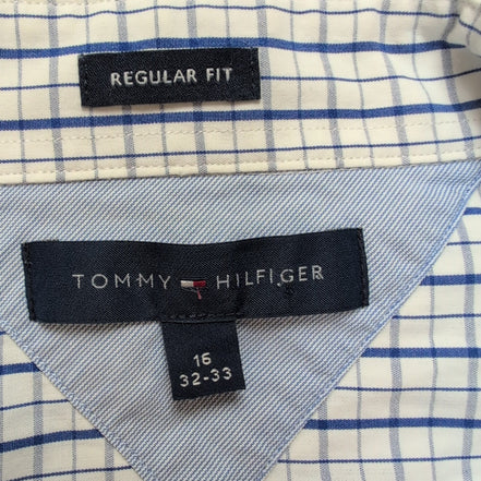 Chemise Tommy Hilfiger L Blanc Bleu Rayures Coton Regular Fit manches longues