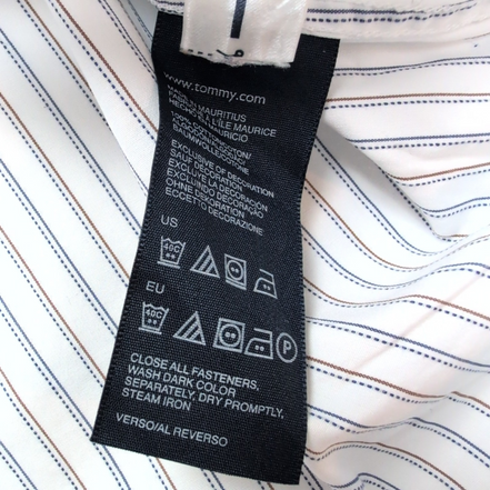Chemise Tommy Hilfiger Homme Taille M/L Custom Fit Rayée Bleue Marron Coton