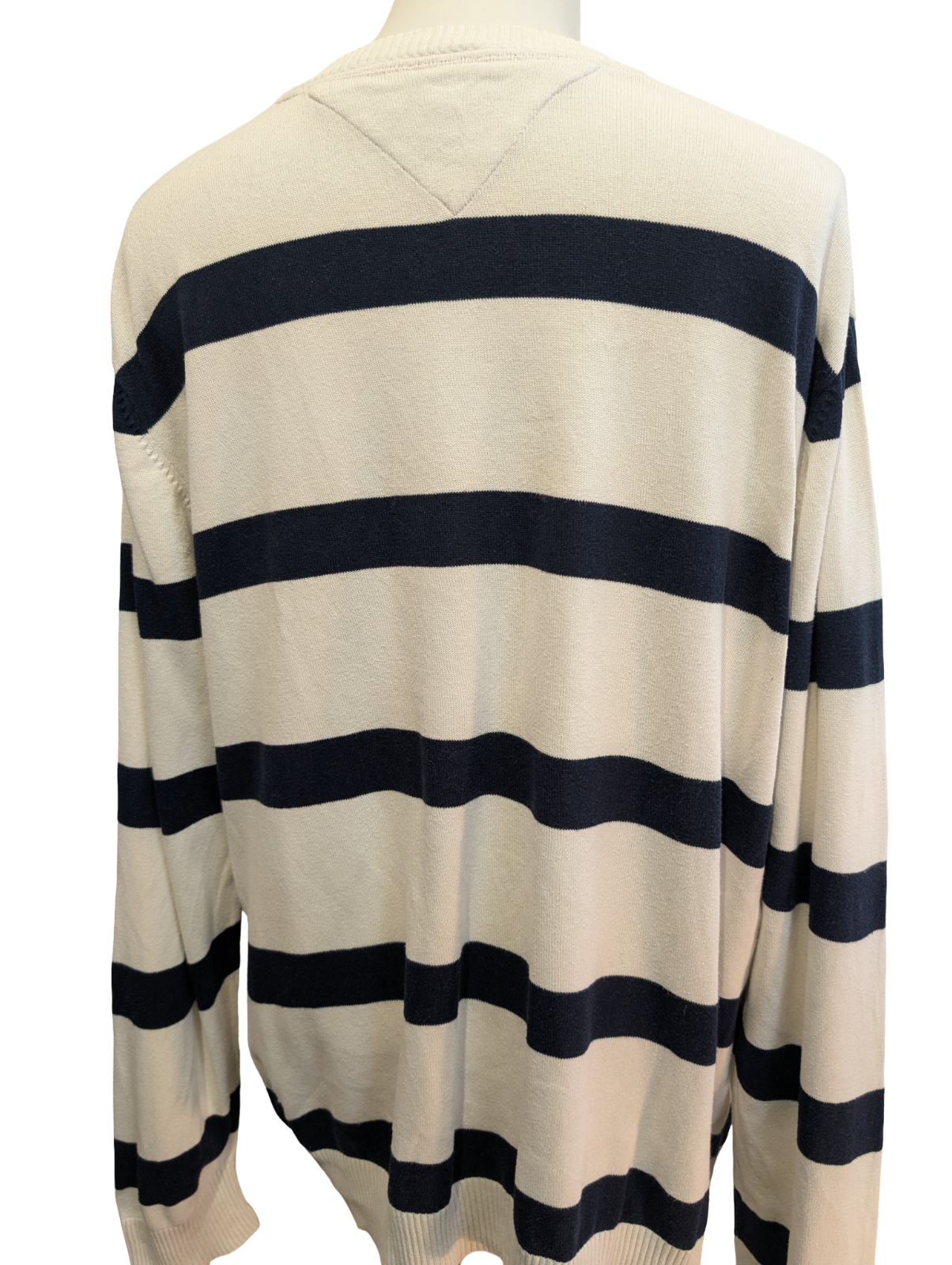 Pull Tommy Hilfiger Homme Col Rond Blanc à Rayures Marine - Taille 2XL / 3XL