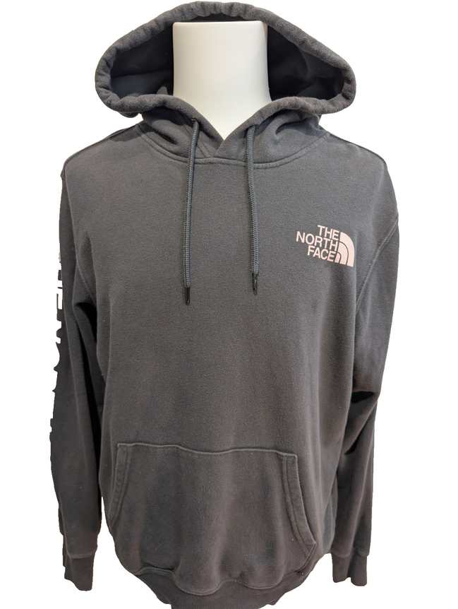 The North Face Sweat à Capuche Gris Anthracite Logos Rose Pâle - Taille M Homme