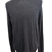 Pull TOMMY HILFIGER Col V Laine Fine Bleu Marine Logo Brodé Homme Taille M