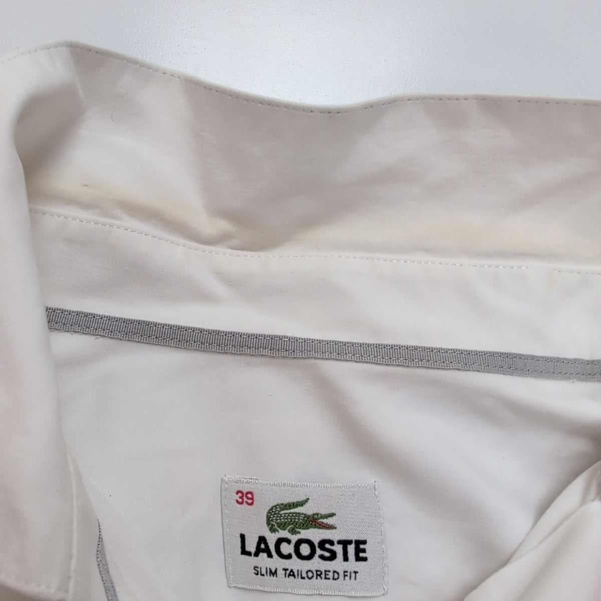 Chemise Lacoste Slim Fit 39 S (M ajusté) Blanche 100% Coton Logo Gris