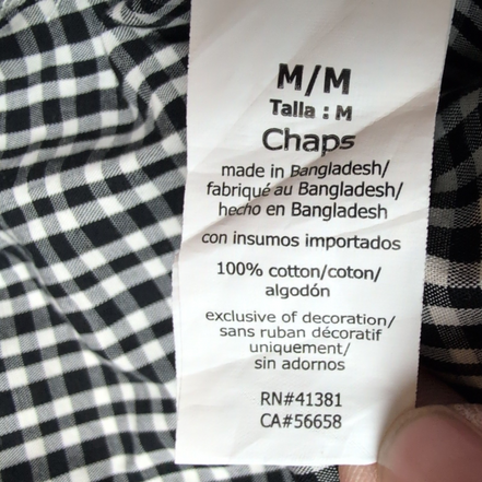 Chemise Chaps M noir blanc petits carreaux 100% coton manches longues