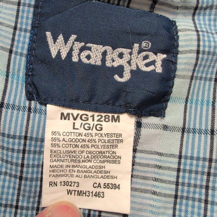 Chemise Wrangler Western Manches Longues à Carreaux Bleus 2 poches Taille L