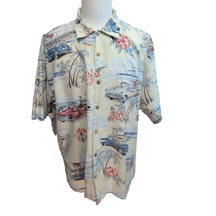Chemise Hawaïenne Bluewater Beige Surf Palmiers Voitures Taille XXL