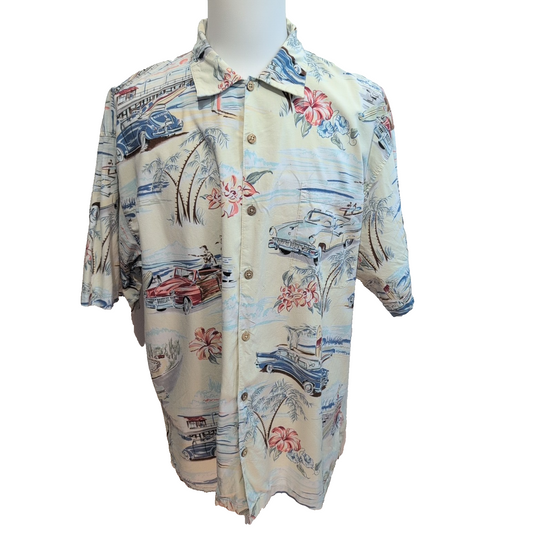Chemise Hawaïenne Bluewater Beige Surf Palmiers Voitures Taille XXL