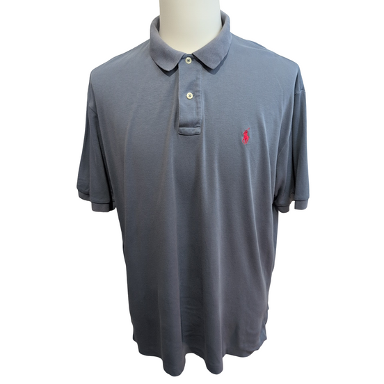 Polo Ralph Lauren Homme L Bleu Gris Chiné Logo Rouge Polo Manches Courtes