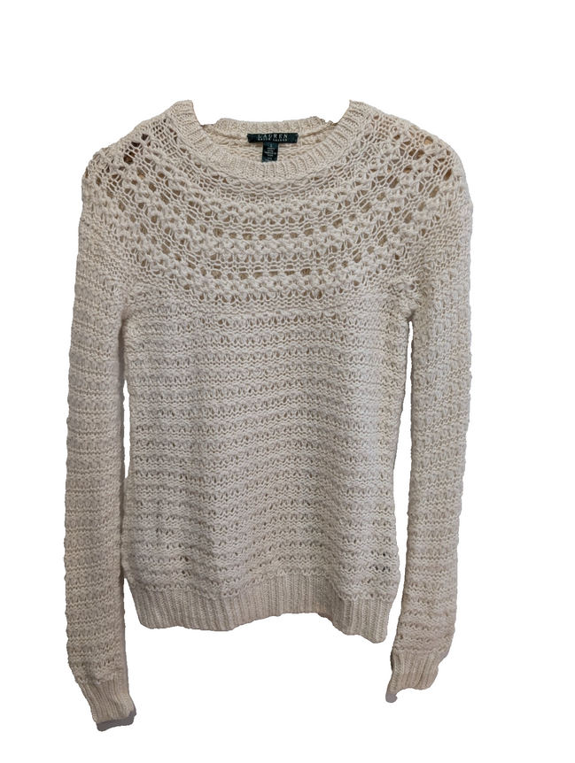 Pull Lauren Ralph Lauren femme S crème alpaga maille ajourée col rond