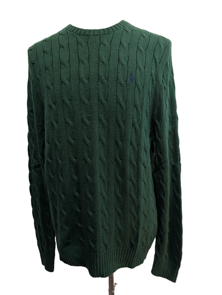Pull POLO RALPH LAUREN Homme L Vert Torsadé Cable Knit Cotton Excellent État
