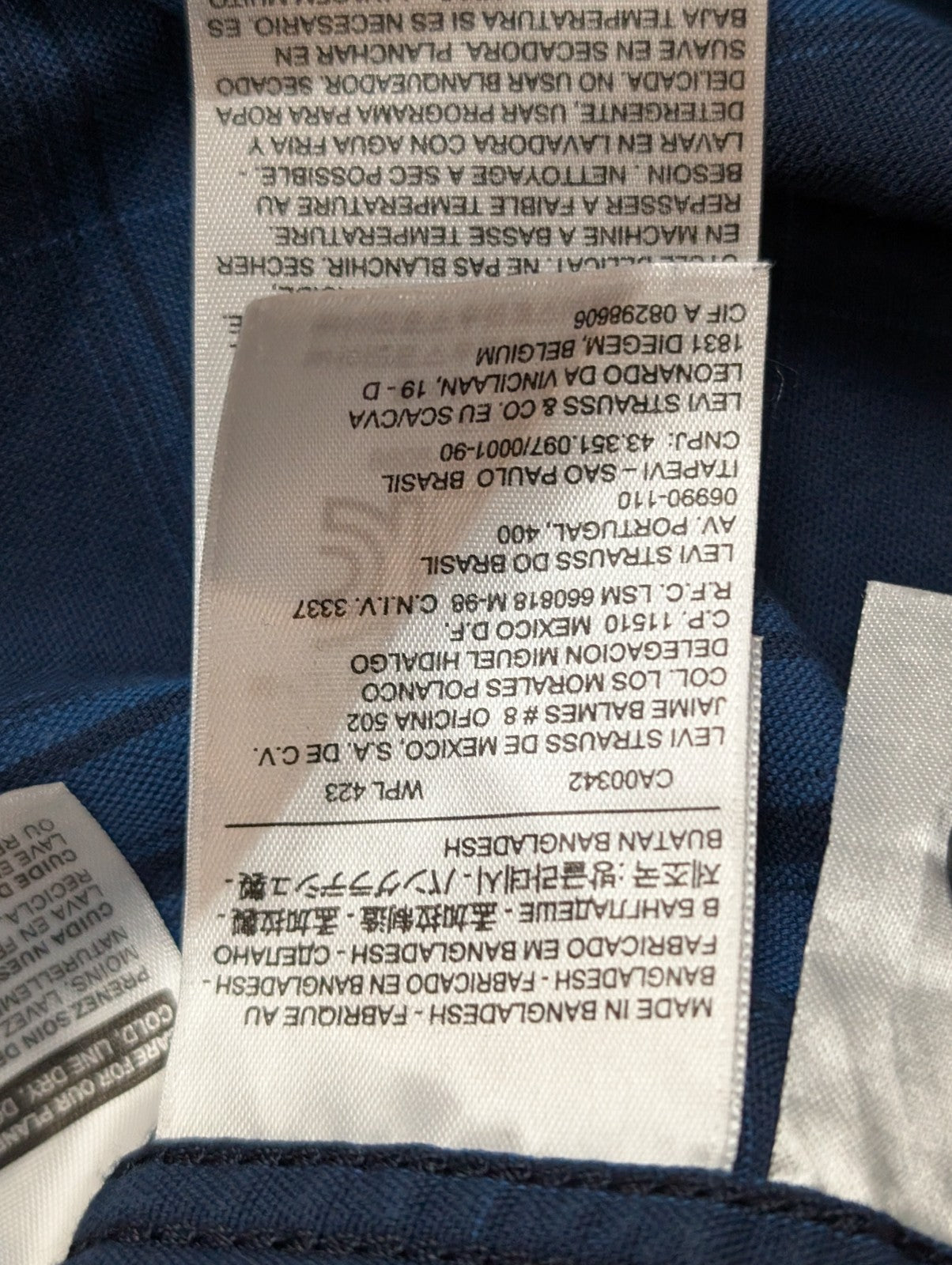 Chemise Levi's à Carreaux Bleu et Bleu Marine Manches Longues Taille M