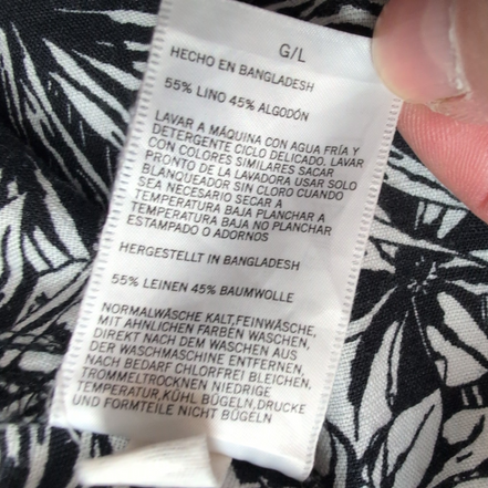 Chemise Hawaïenne Nautica 55% Lin 45% Coton Noir Blanc Taille L