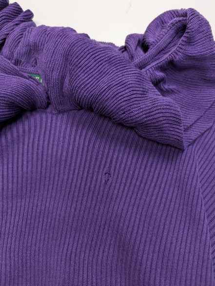 Pull LAUREN Ralph Lauren S violet 100% soie col à volants maille côtelée