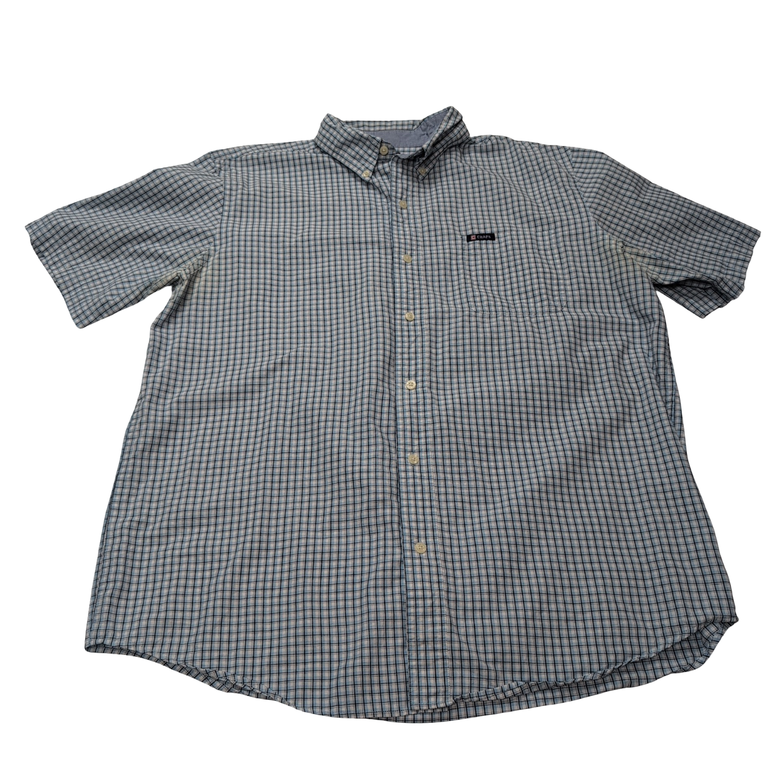 Chemise CHAPS bleue à carreaux manches courtes taille XL #6e