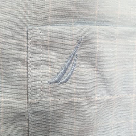 Chemise Nautica S Bleu Clair Carreaux Coton Logo Brodé manches courtes