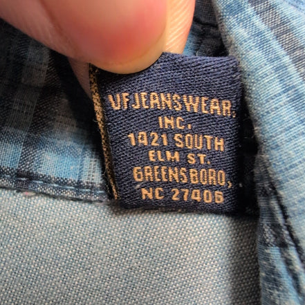 Chemise Wrangler Jeans Co Bleu à carreaux Taille L 100% Coton Manches courtes P