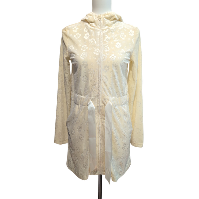 Peignoir ORONERO S Capuche Velours Loungewear Écru Floral Neuf Étiquette
