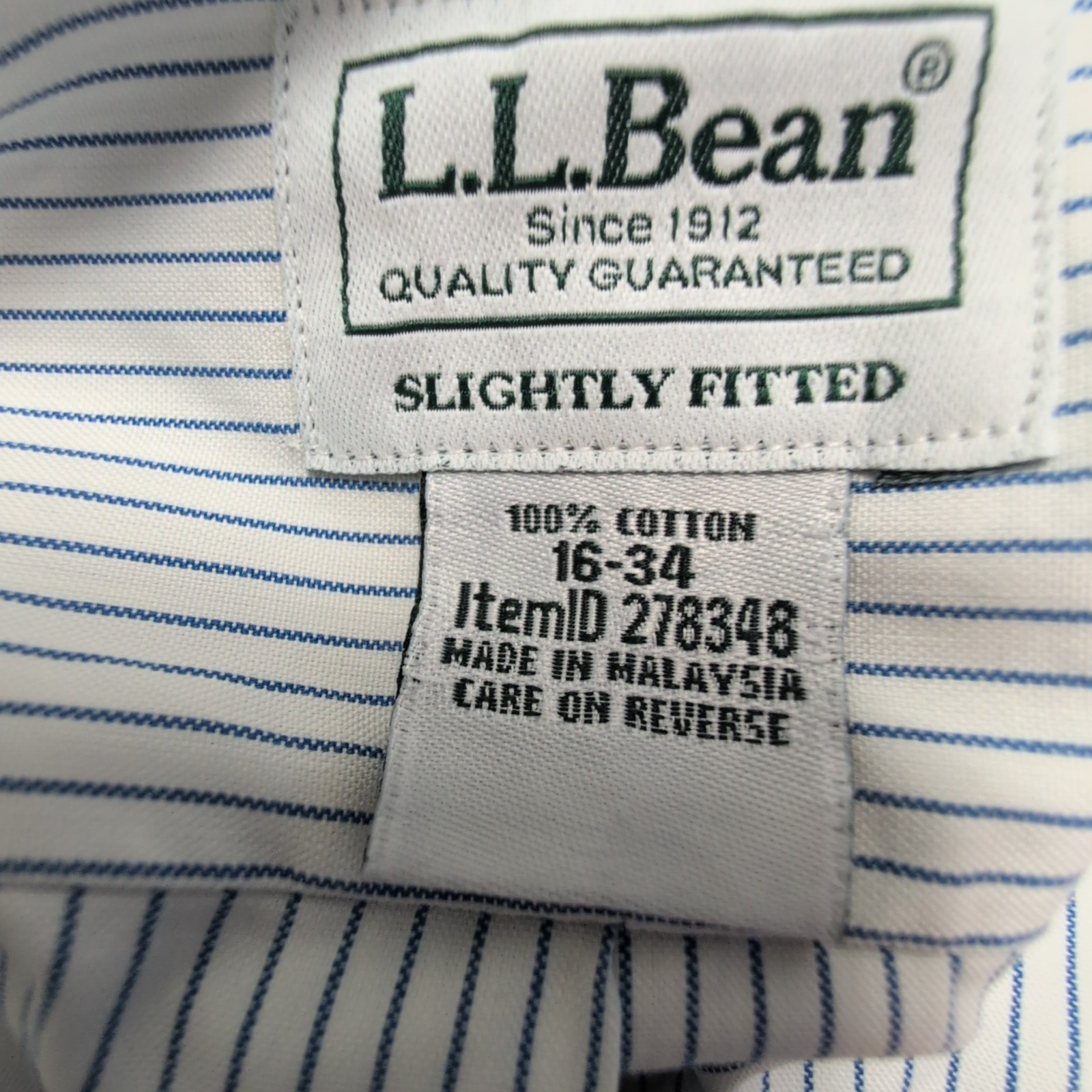 Chemise L.L. Bean rayée bleu manches longues homme taille L