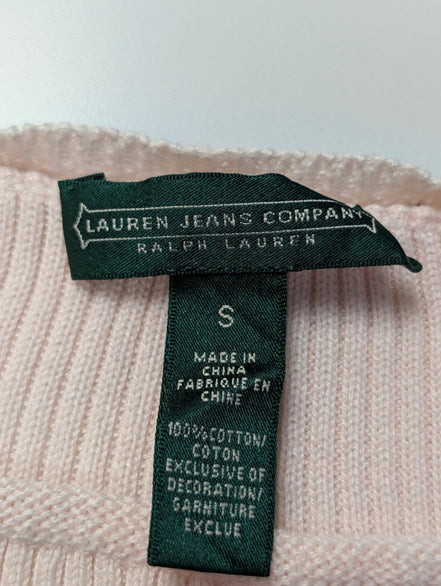 Pull femme LAUREN Ralph Lauren rose blanc rayures écusson taille S