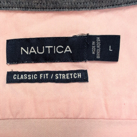 Chemise Nautica Classic Fit L Rose Pâle Stretch Logo Coton manches longues