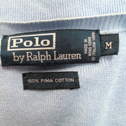 Pull fin col V Polo Ralph Lauren bleu clair Logo jaune 100% Pima coton Taille M