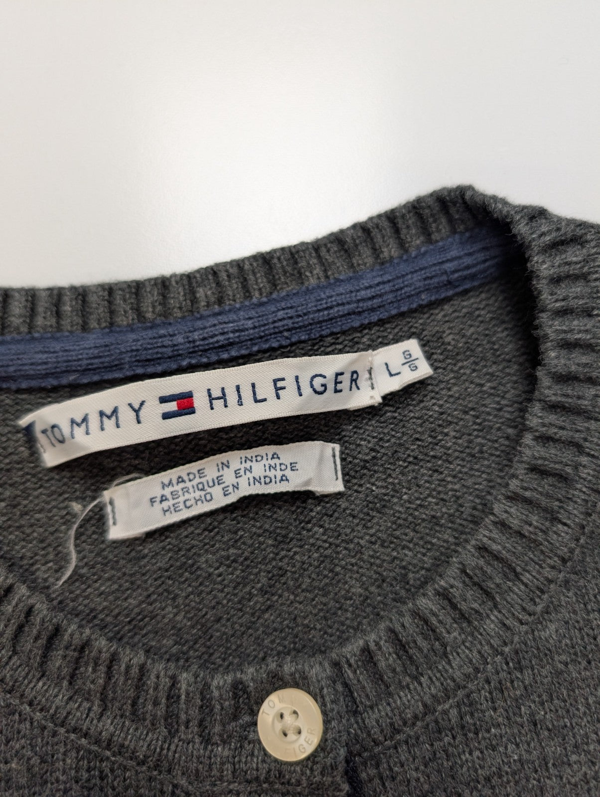 Gilet Femme Tommy Hilfiger Gris - Col Rond & Boutons - Taille L