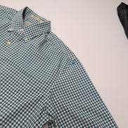 Chemise L.L.Bean M Verte Blanche Carreaux Manches Courtes 100% Coton