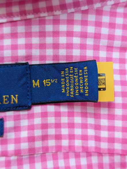 Chemise Polo Ralph Lauren Shirt M L Classic Fit Vichy Rose Stretch Button Down