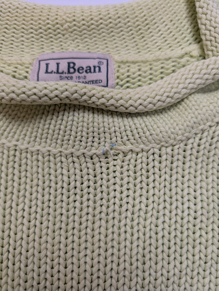 L.L.Bean Pull Femme M Vert Pistache 100% Coton Maille Texturée Col Rond
