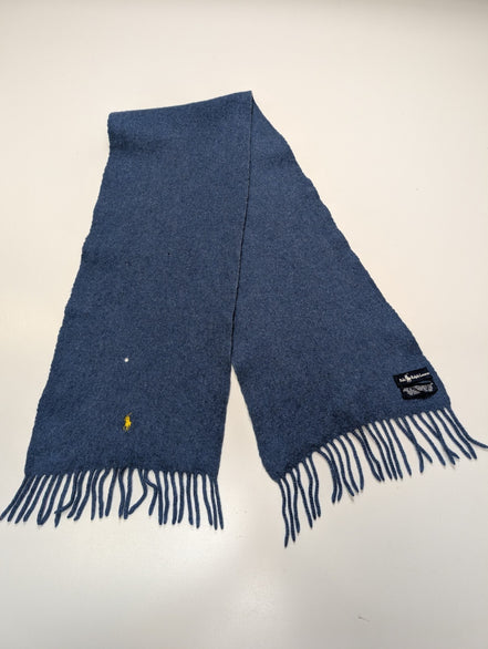 Écharpe Polo Ralph Lauren Vintage 100% Laine d'Agneau Bleu Clair Logo Jaune
