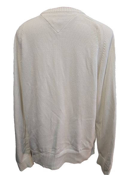 Pull Tommy Hilfiger Blanc Double Col Rose Coton Taille XL (XLTG) Homme/Femme