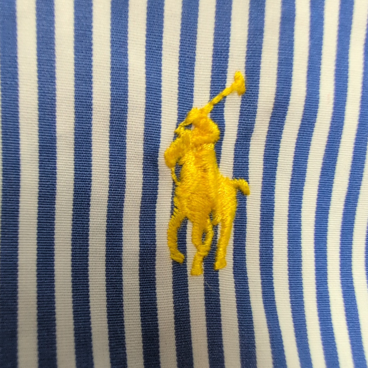 Chemise Ralph Lauren Rayures Bleues Logo Jaune L Coton Manches Courtes