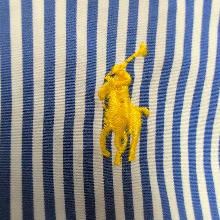 Chemise Ralph Lauren Rayures Bleues Logo Jaune L Coton Manches Courtes