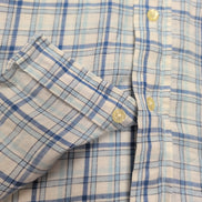 Chemise Old Navy XL Lin Coton Bleu Blanc Carreaux Manches Courtes