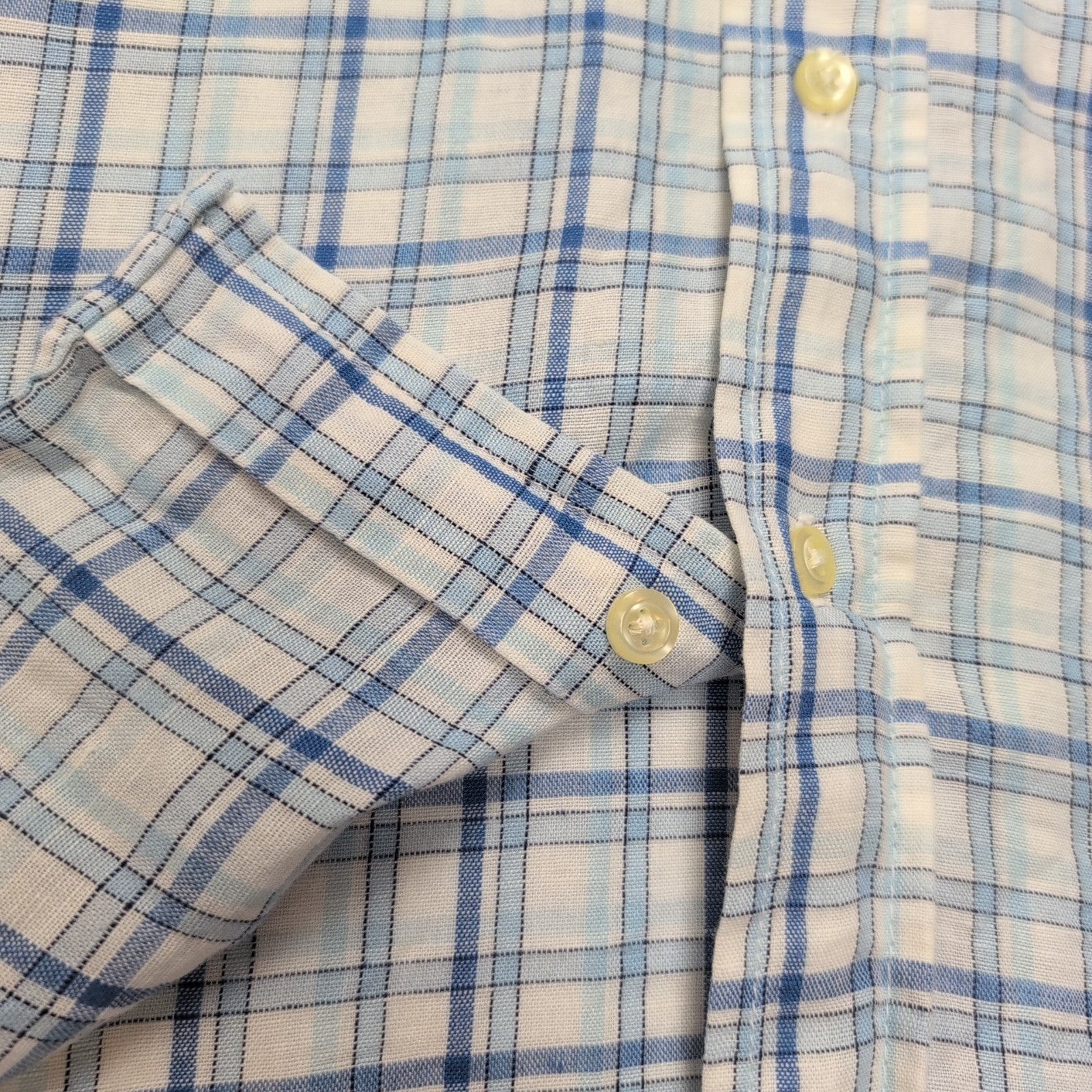 Chemise Old Navy XL Lin Coton Bleu Blanc Carreaux Manches Courtes