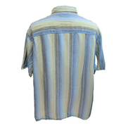 Chemise Breakwater 2XL Lin Vert Bleu Rayures Manche Courte Grande Taille