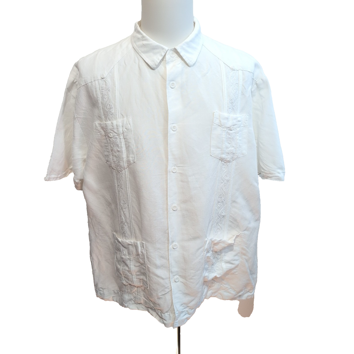 Chemise Cubavera Panama Cuba XXL Ramie Viscose 4 Poches Blanc manches courtes