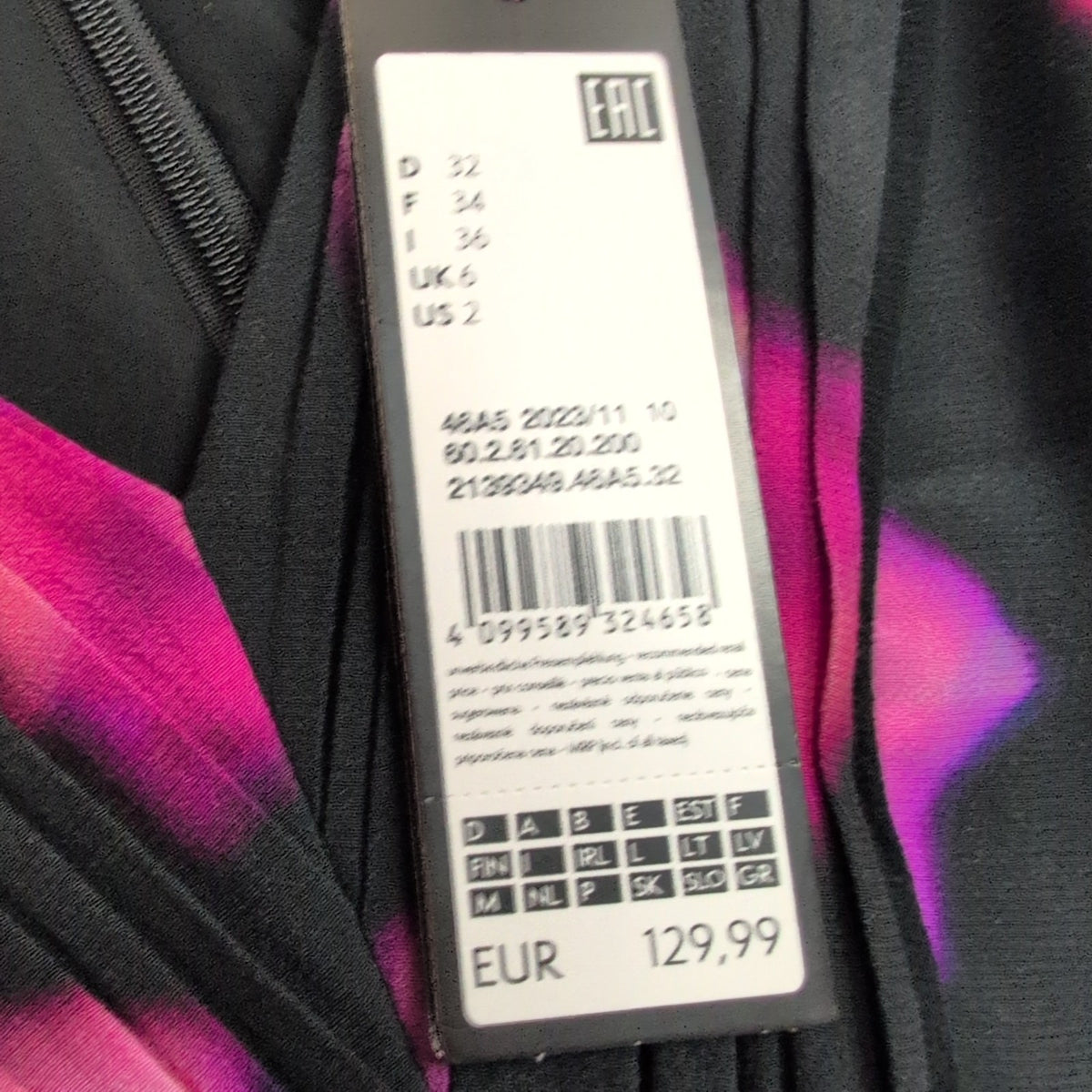 Robe COMMA 34 Cache-Cœur Noir Rose Motif Abstrait Neuve Étiquette
