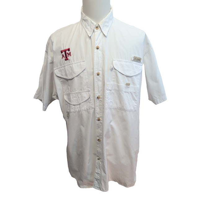 Chemise COLUMBIA PFG Homme XL Blanche Manches Courtes 4 Poches Texas A&M