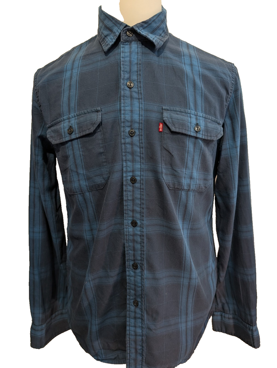 Chemise Levi's à Carreaux Bleu et Bleu Marine Manches Longues Taille M
