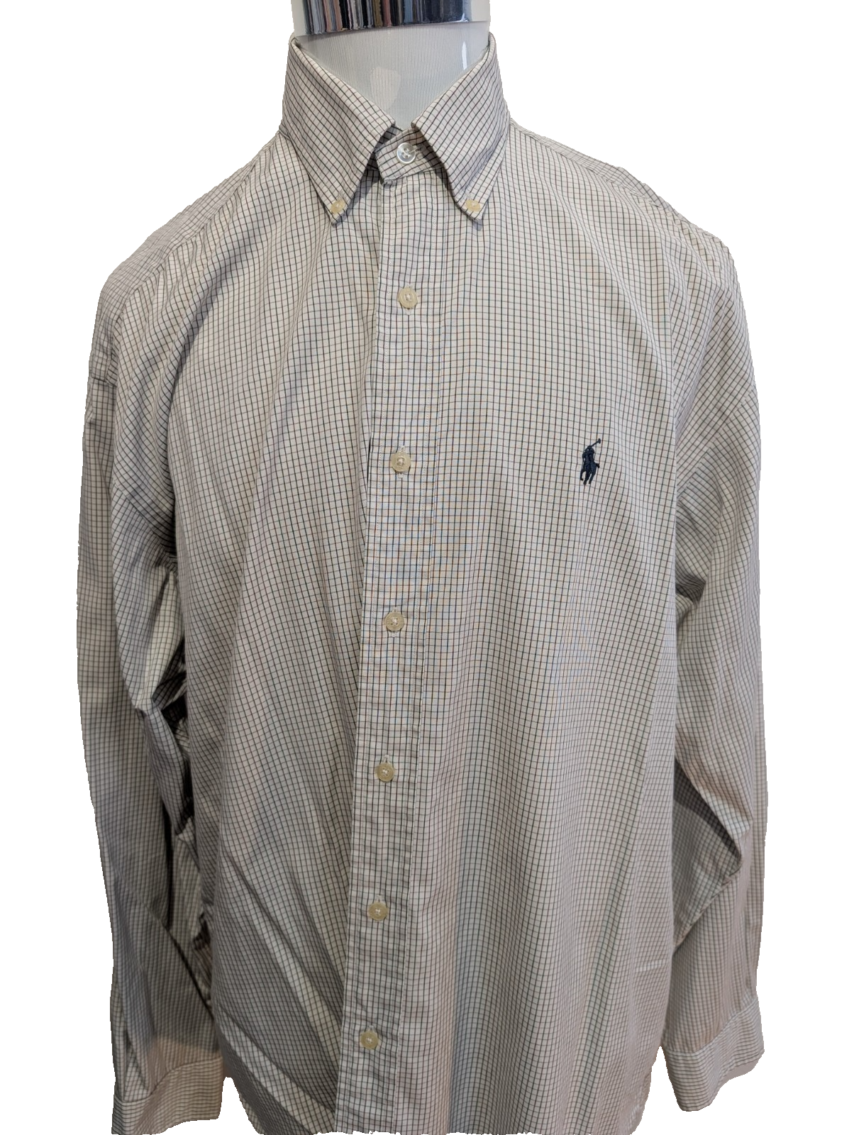 Chemise Polo Ralph Lauren Shirt Golf XL Tilden Plaid Crème Vert Button Down