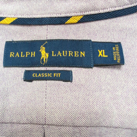 Chemise Ralph Lauren XL Violette Unie Logo Marron Manches Longues