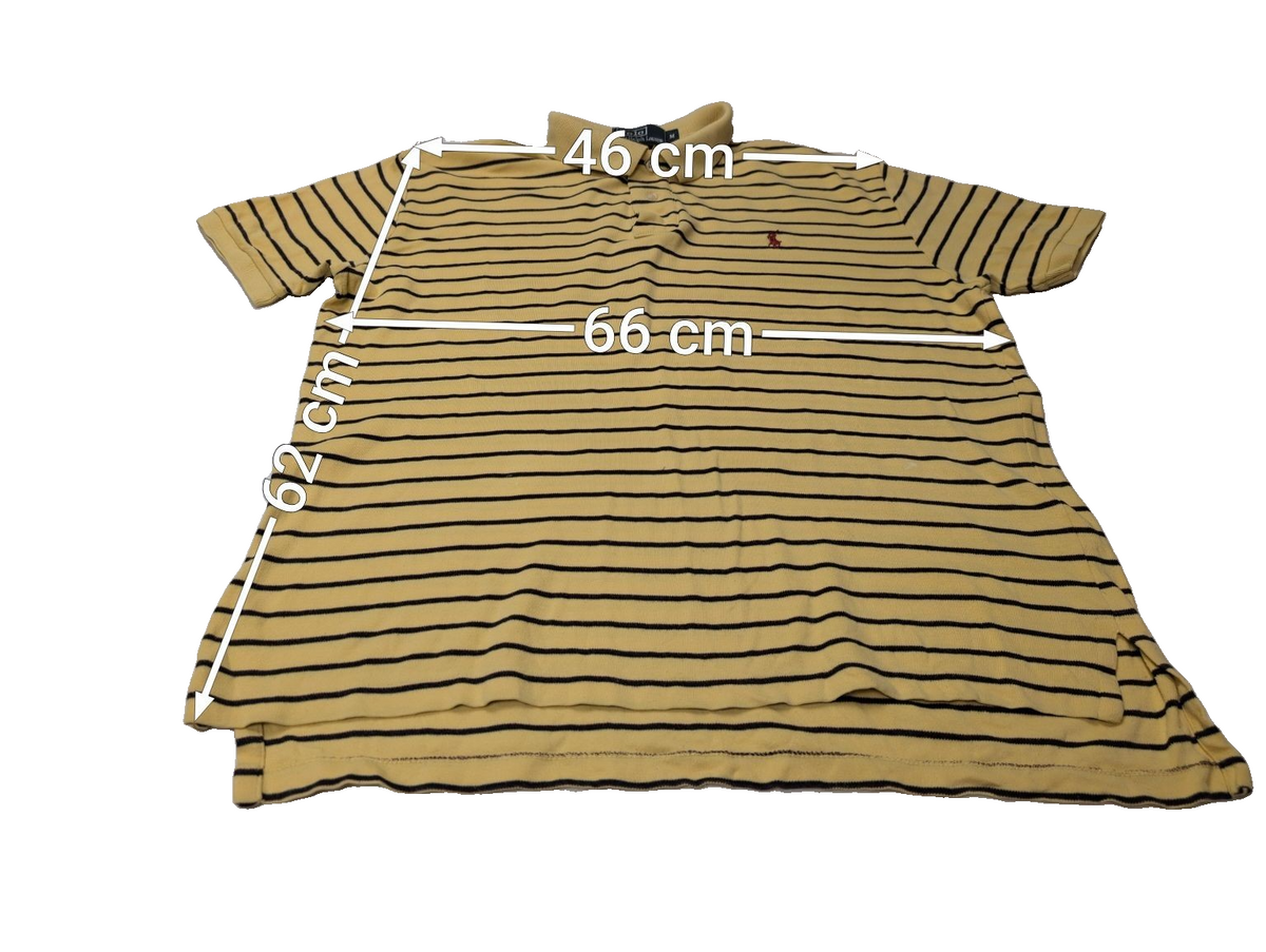 Polo manches courtes Polo Ralph Lauren M jaune rayures marine logo rouge coton