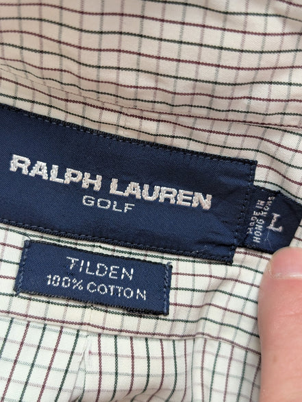 Chemise Polo Ralph Lauren Shirt Golf XL Tilden Plaid Crème Vert Button Down